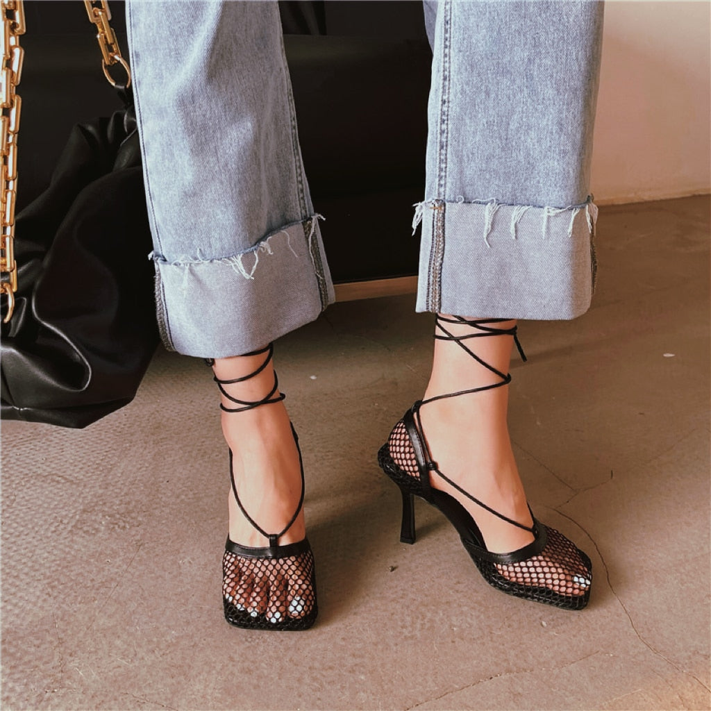 Tivarra | Women's Strappy Lace-Up High Heel Sandals - Orange - Image 5
