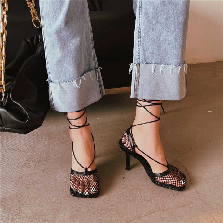 Tivarra | Women's Strappy Lace-Up High Heel Sandals - Orange - Image 5