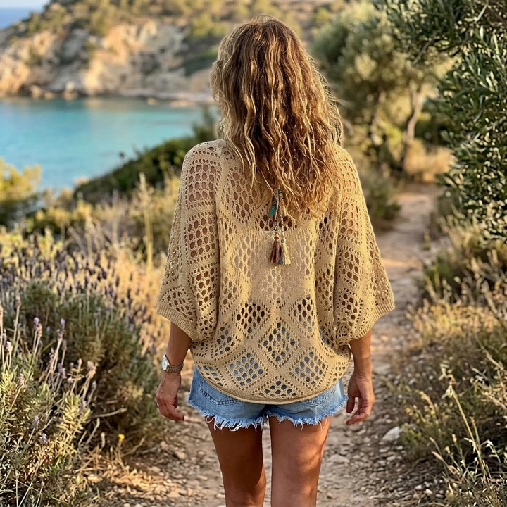 Tivelle | Women's Boho Crochet Knit Top - Beige - Image 5