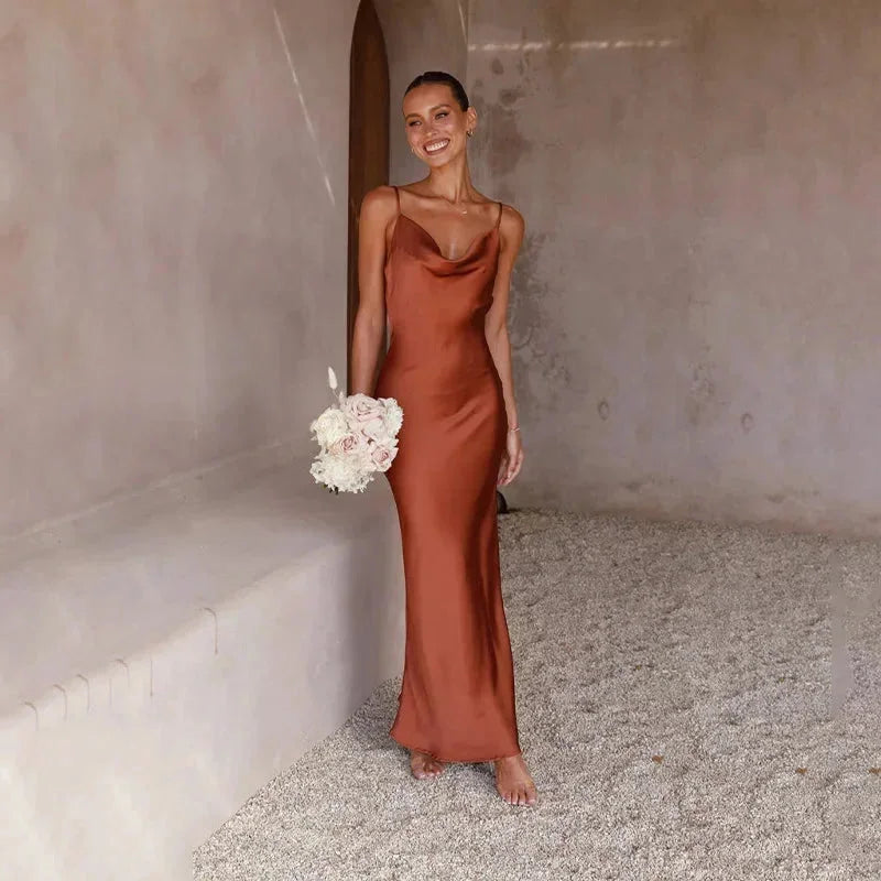 Tivonelle | Women's Satin Cowl Neck Maxi Dress - Image 1
