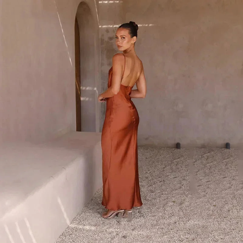 Tivonelle | Women's Satin Cowl Neck Maxi Dress - Image 10