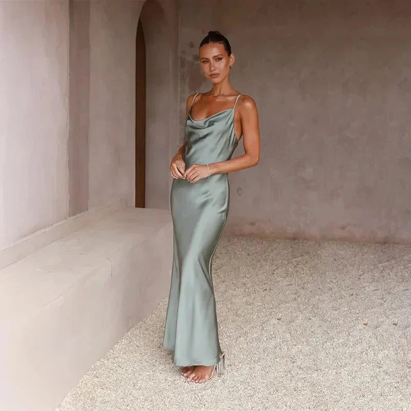 Tivonelle | Women's Satin Cowl Neck Maxi Dress - Image 2
