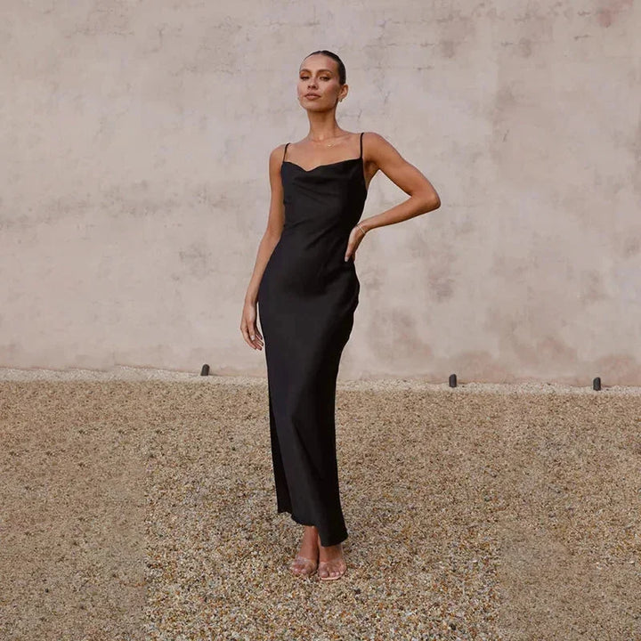 Tivonelle | Women's Satin Cowl Neck Maxi Dress - Image 4