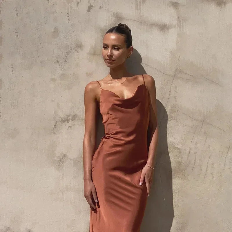 Tivonelle | Women's Satin Cowl Neck Maxi Dress - Image 5