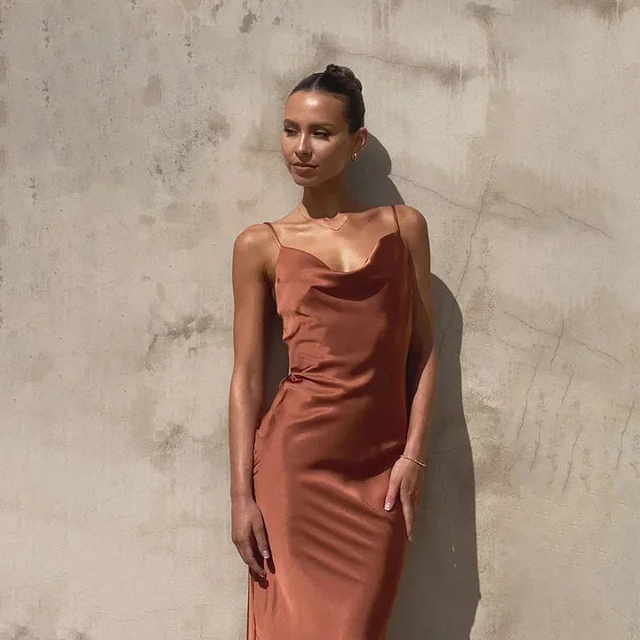 Tivonelle | Women's Satin Cowl Neck Maxi Dress - Image 5