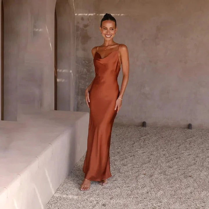 Tivonelle | Women's Satin Cowl Neck Maxi Dress - Image 6