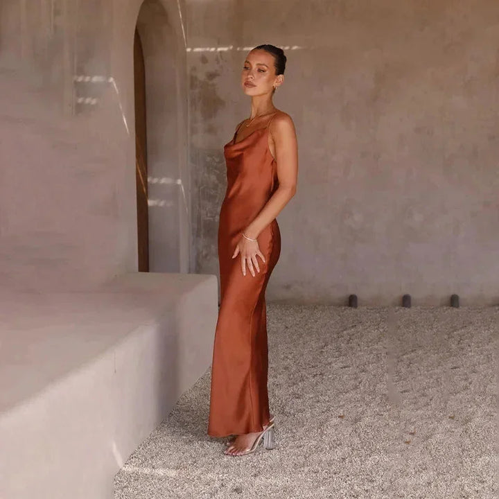 Tivonelle | Women's Satin Cowl Neck Maxi Dress - Image 9