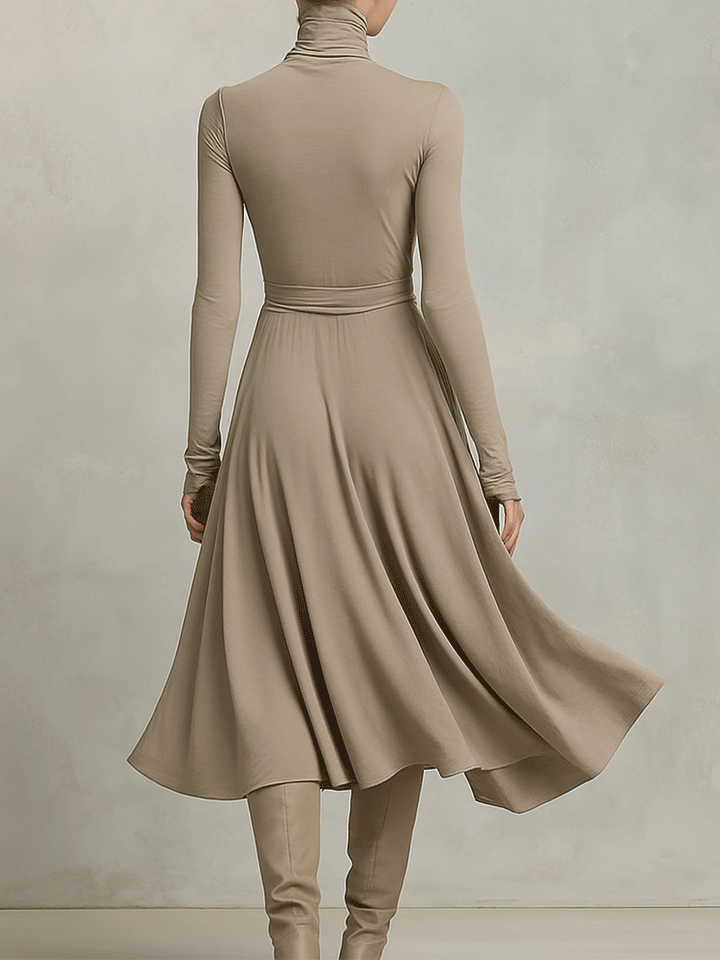 Tivorn | Women's Turtleneck Midi Dress Long Sleeve - Taupe - Image 7