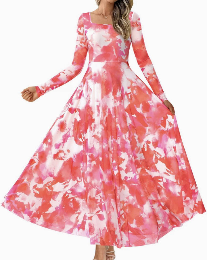 Tivorne | Women's Print Long Sleeve Maxi Dress - Teal - Image 11