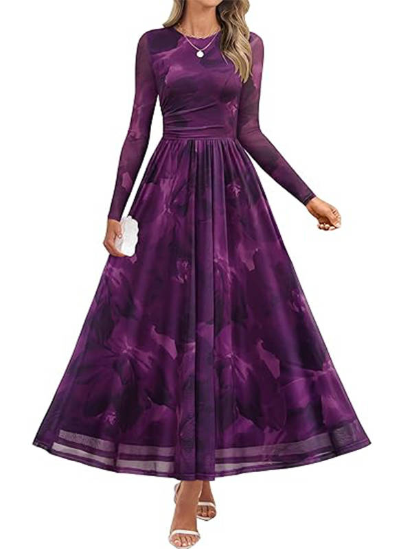Tivorne | Women's Print Long Sleeve Maxi Dress - Teal - Image 3