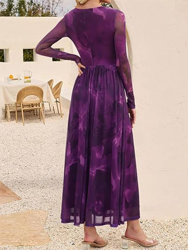 Tivorne | Women's Print Long Sleeve Maxi Dress - Teal - Image 4
