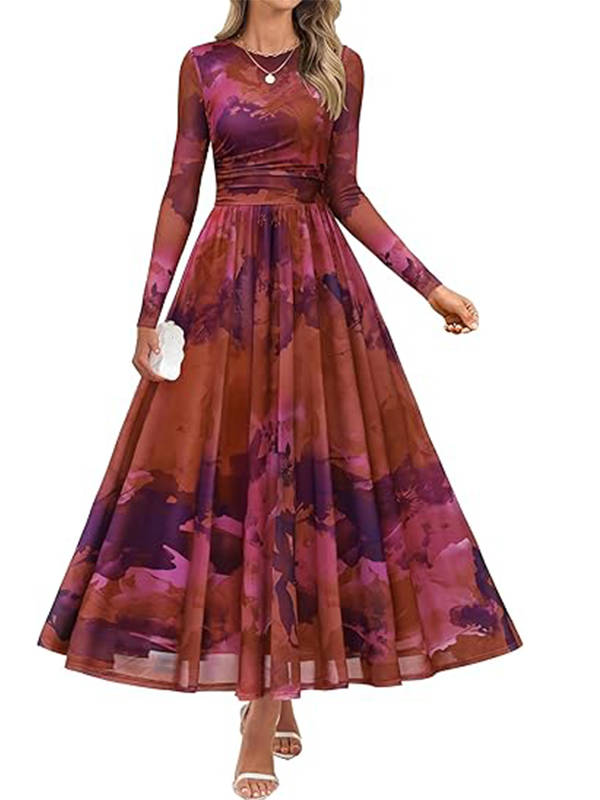 Tivorne | Women's Print Long Sleeve Maxi Dress - Teal - Image 5