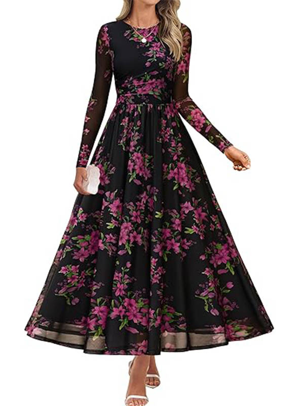 Tivorne | Women's Print Long Sleeve Maxi Dress - Teal - Image 6