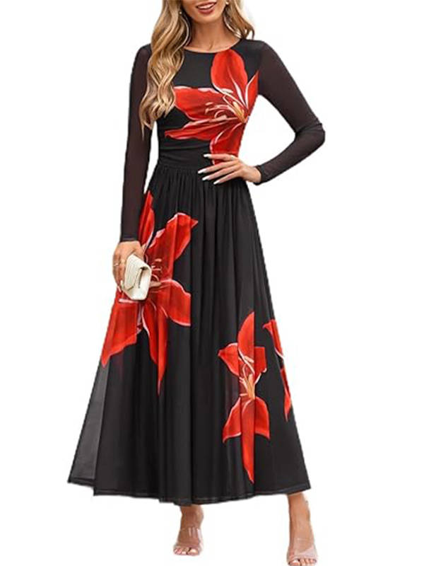 Tivorne | Women's Print Long Sleeve Maxi Dress - Teal - Image 8