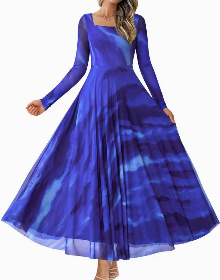 Tivorne | Women's Print Long Sleeve Maxi Dress - Teal - Image 9