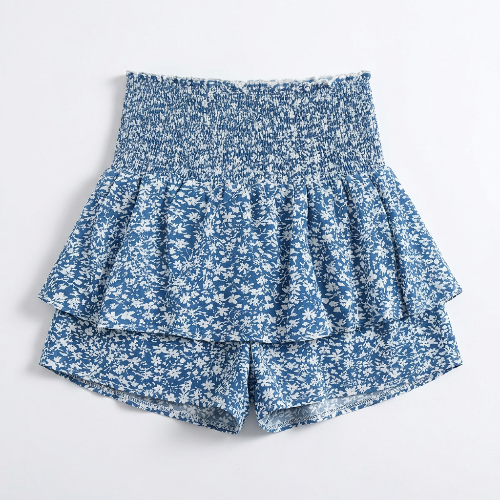 Tivorne | Women's Smocked Waist Ruffle Skort - Blue - Image 1
