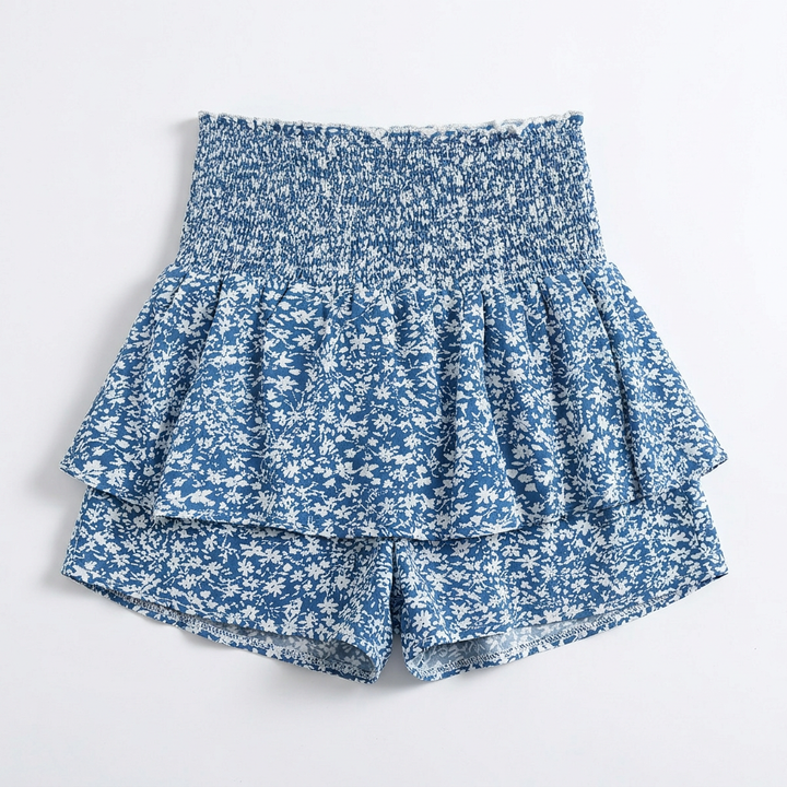 Tivorne | Women's Smocked Waist Ruffle Skort - Blue - Image 1