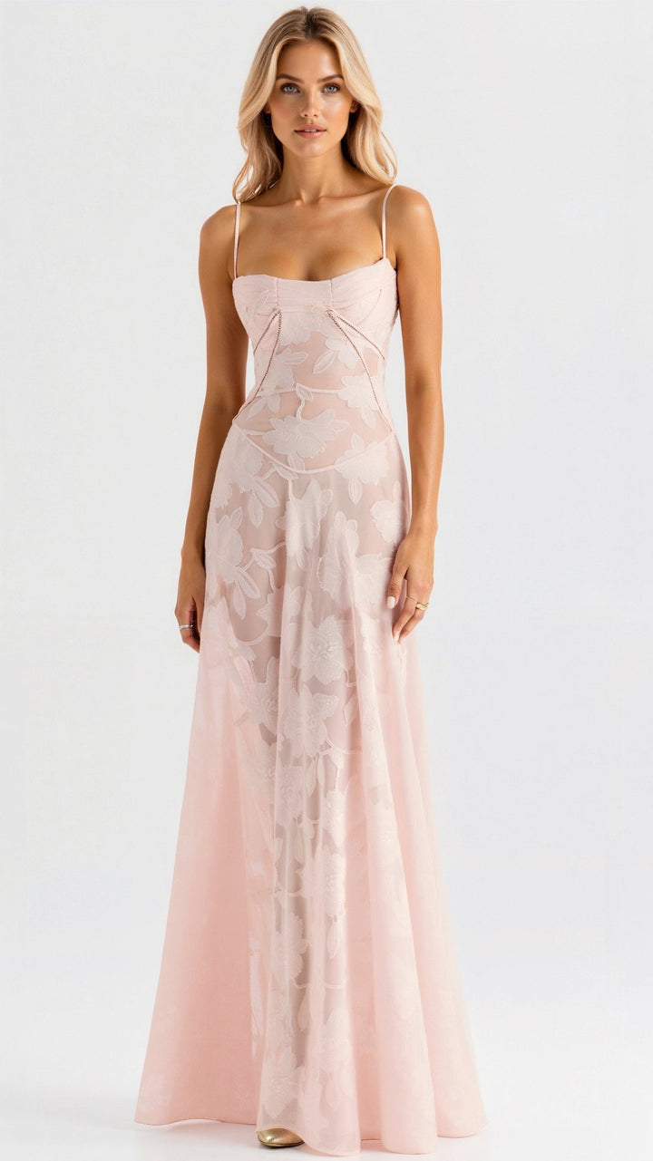 Tivorne | Women's Wedding Guest Dress Bustier Maxi - Light Pink - Image 1