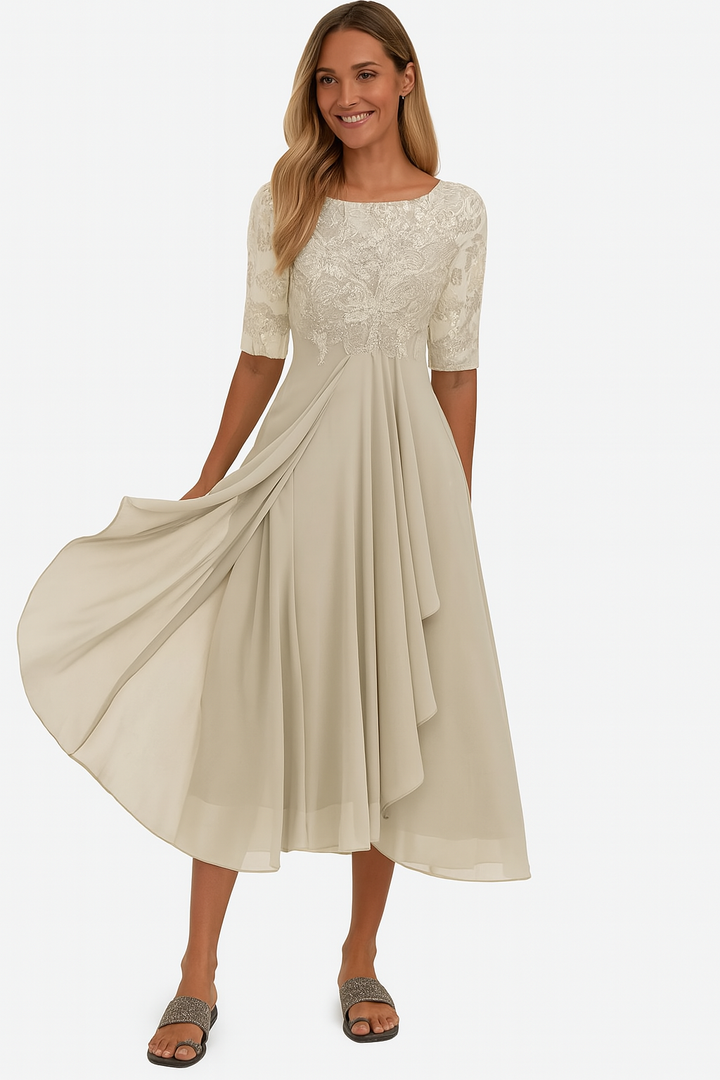 Tivorne | Women's Wedding Guest Dress Lace Midi - Cream - Image 1