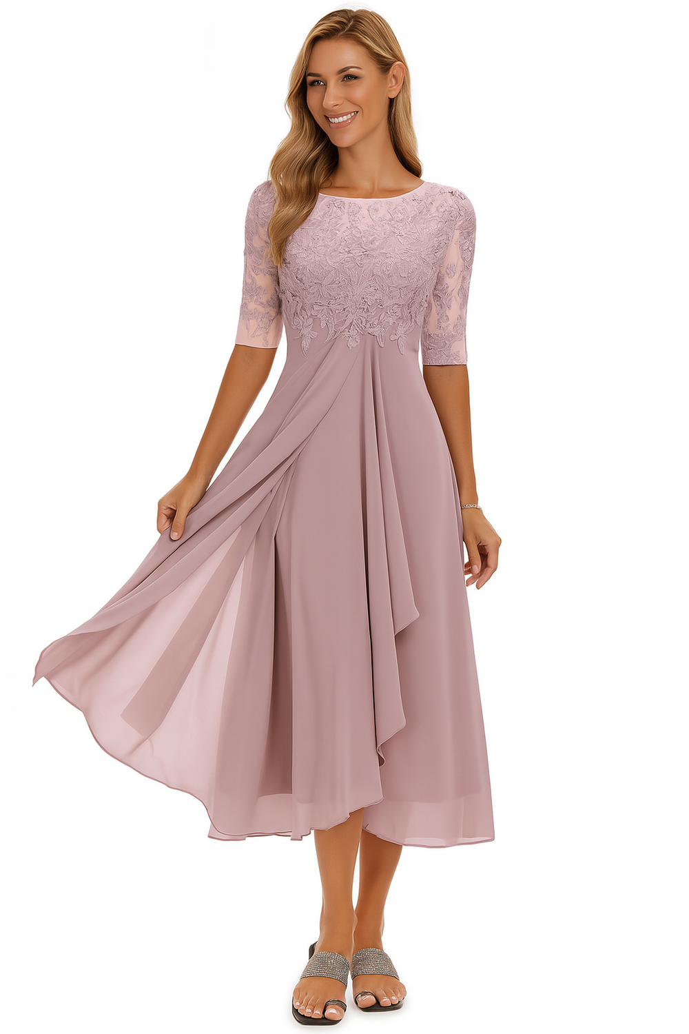 Tivorne | Women's Wedding Guest Dress Lace Midi - Cream - Image 2
