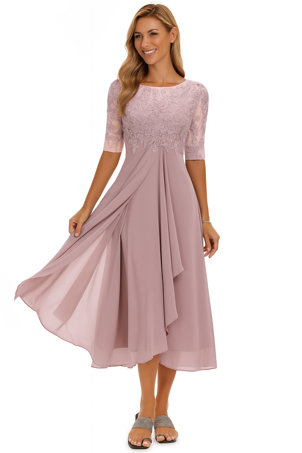 Tivorne | Women's Wedding Guest Dress Lace Midi - Cream - Image 2