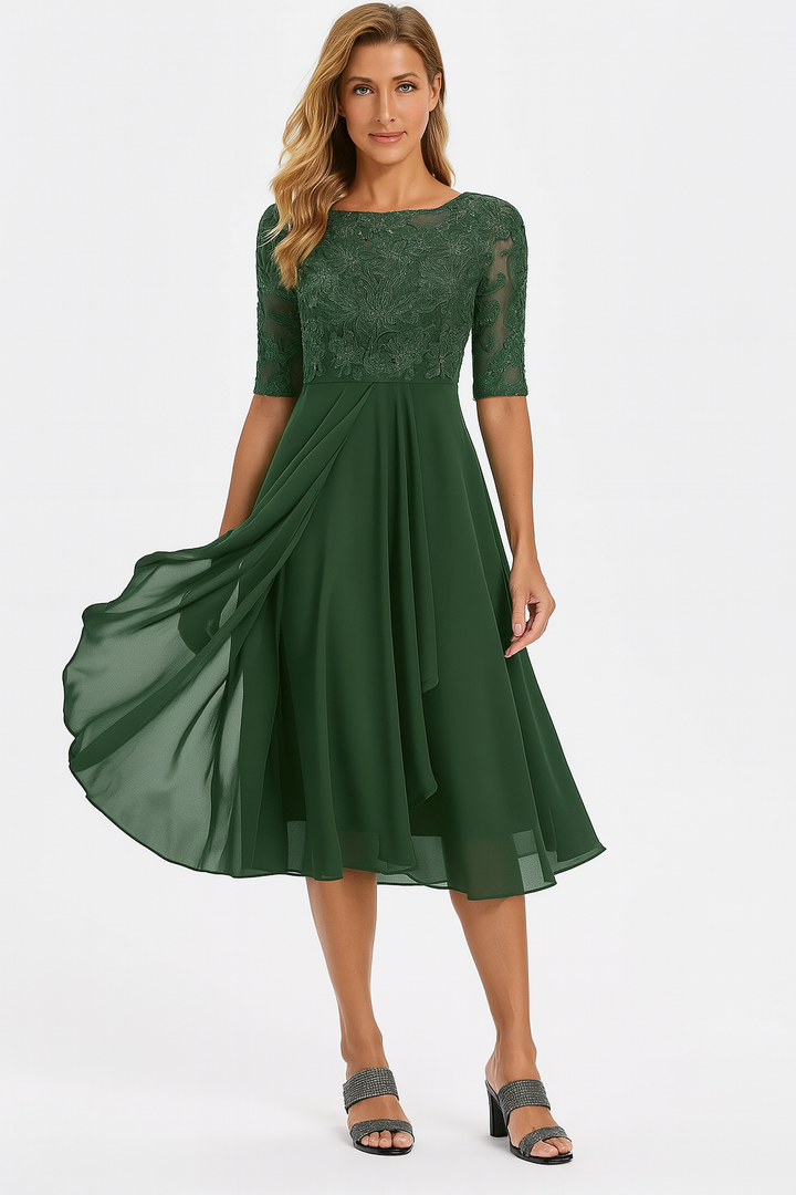 Tivorne | Women's Wedding Guest Dress Lace Midi - Cream - Image 3