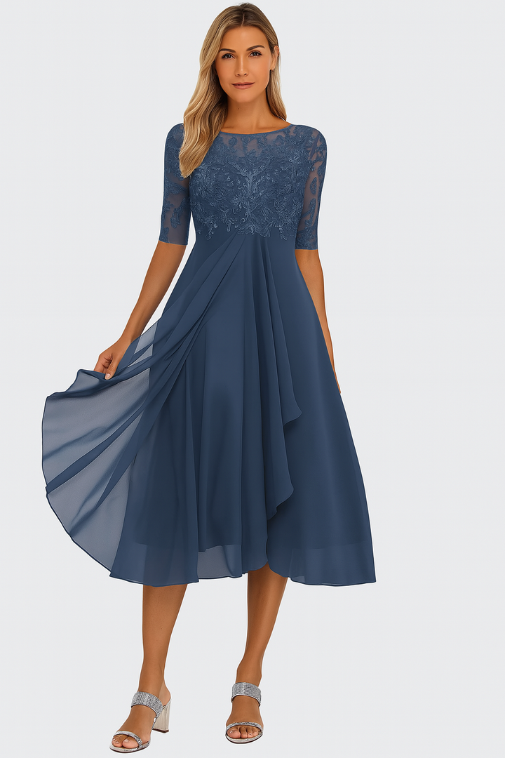 Tivorne | Women's Wedding Guest Dress Lace Midi - Cream - Image 4