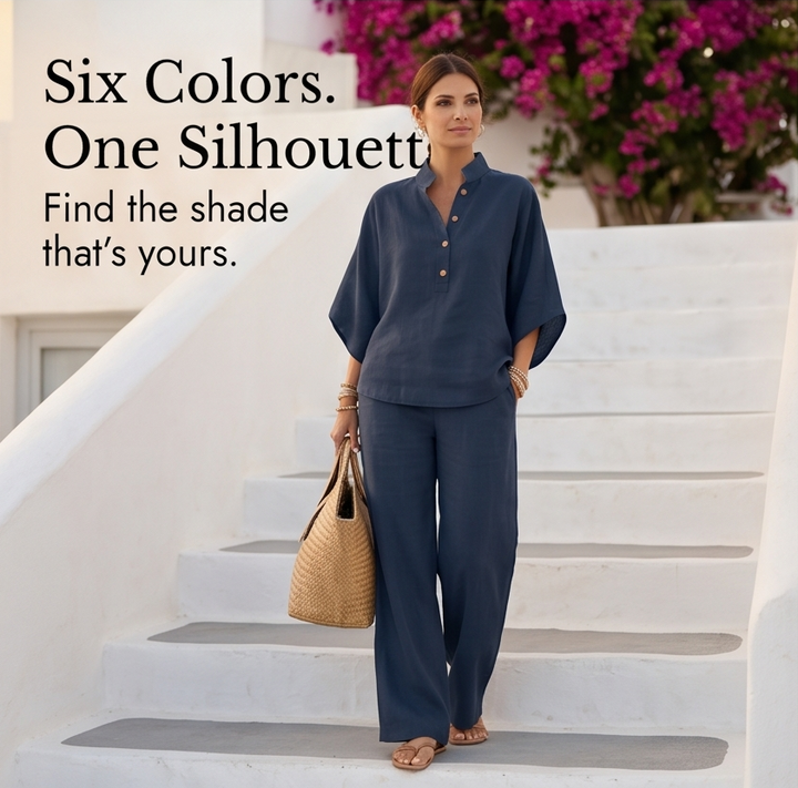 Trevaine | Women's Linen Two-Piece Set Wide Leg Pants - Powder Blue - Image 10