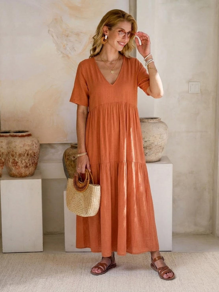 Willow | Women's V-Neck Tiered Maxi Dress Short Sleeve Swing