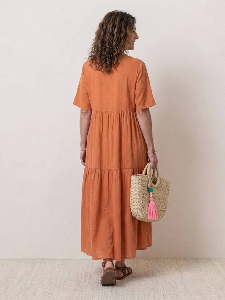 Willow | Women's V-Neck Tiered Maxi Dress Short Sleeve Swing