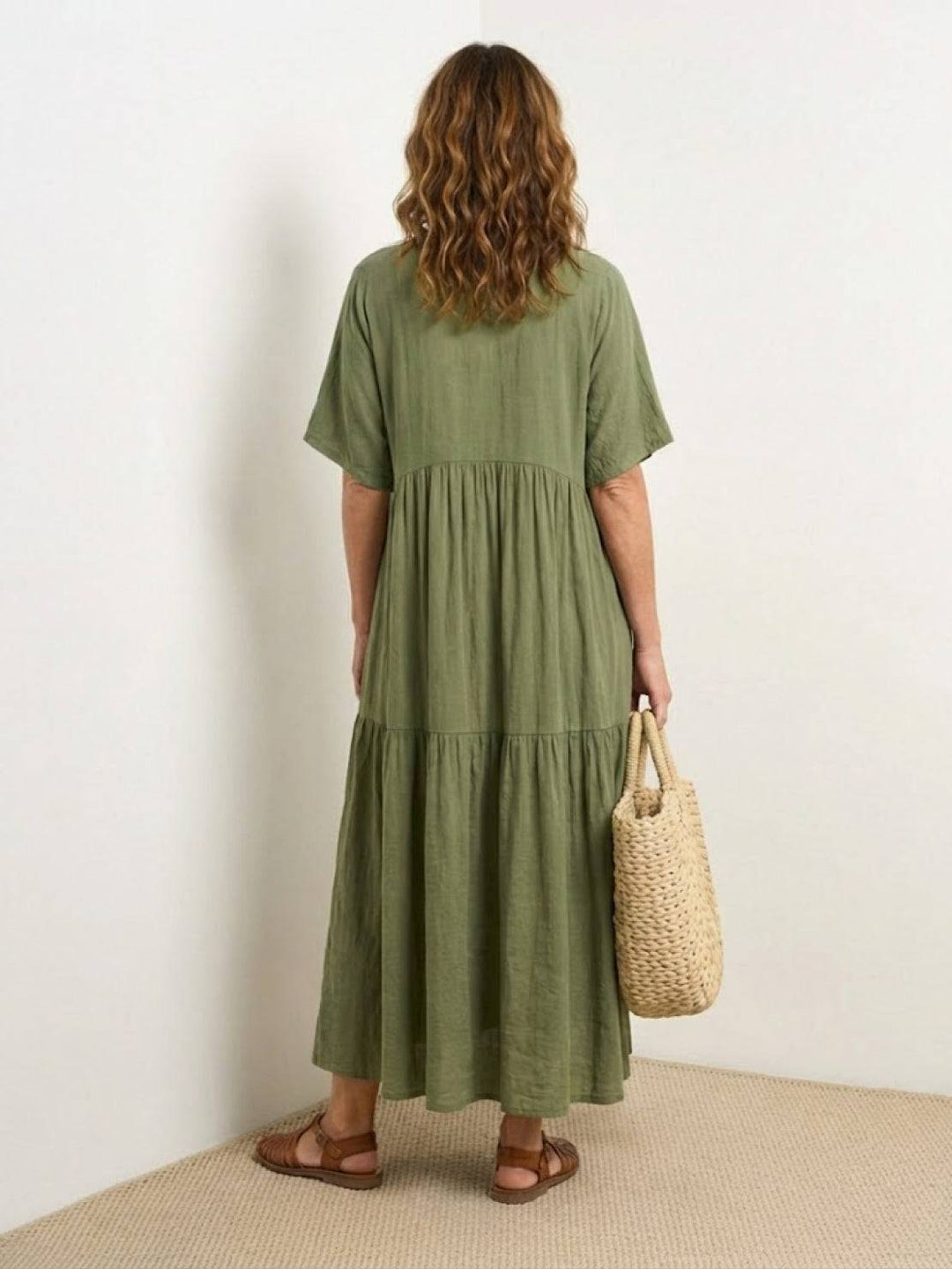Willow | Women's V-Neck Tiered Maxi Dress Short Sleeve Swing