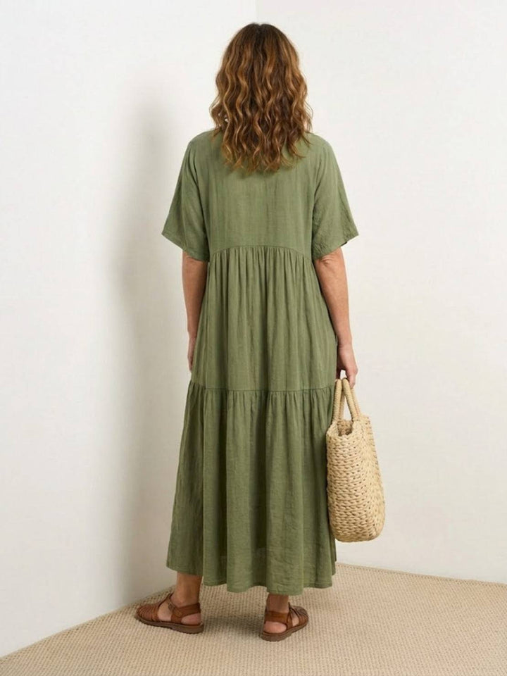 Willow | Women's V-Neck Tiered Maxi Dress Short Sleeve Swing