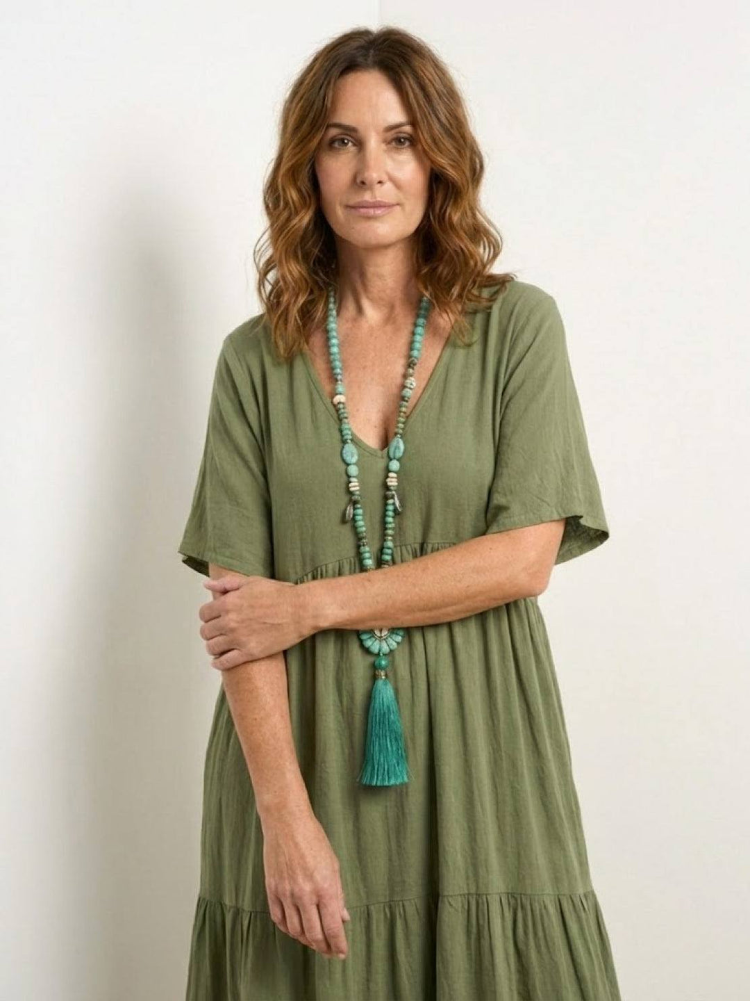 Willow | Women's V-Neck Tiered Maxi Dress Short Sleeve Swing