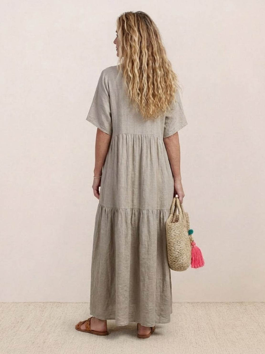 Willow | Women's V-Neck Tiered Maxi Dress Short Sleeve Swing