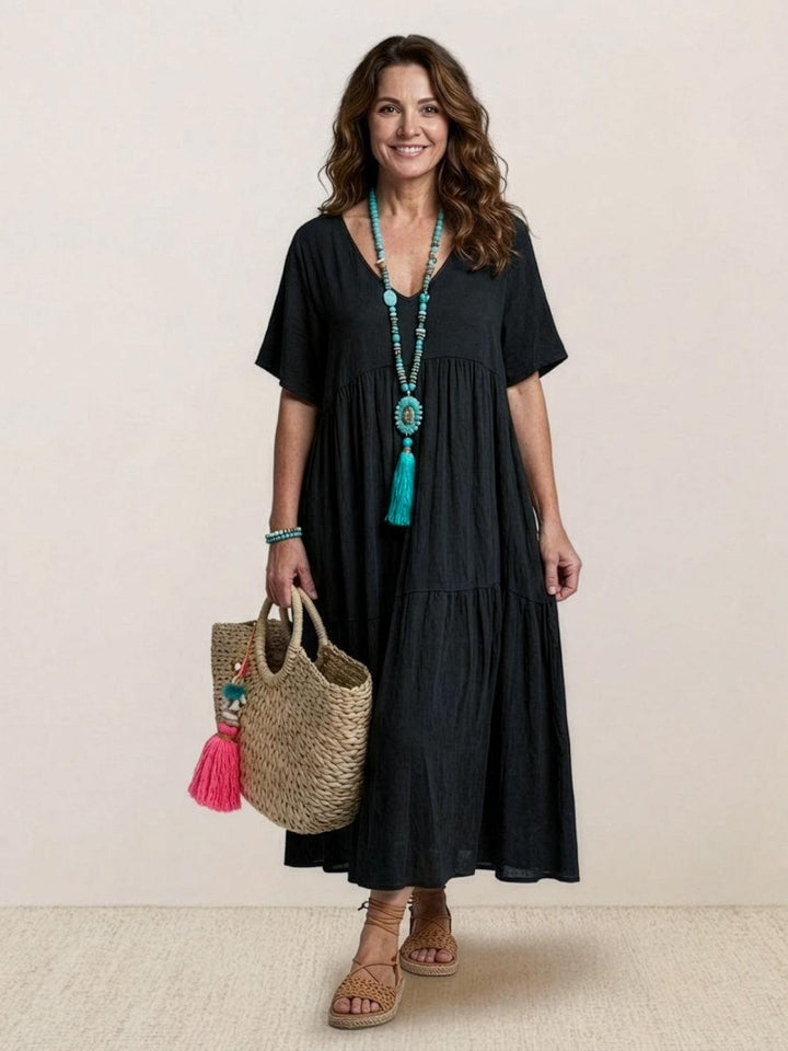 Willow | Women's V-Neck Tiered Maxi Dress Short Sleeve Swing