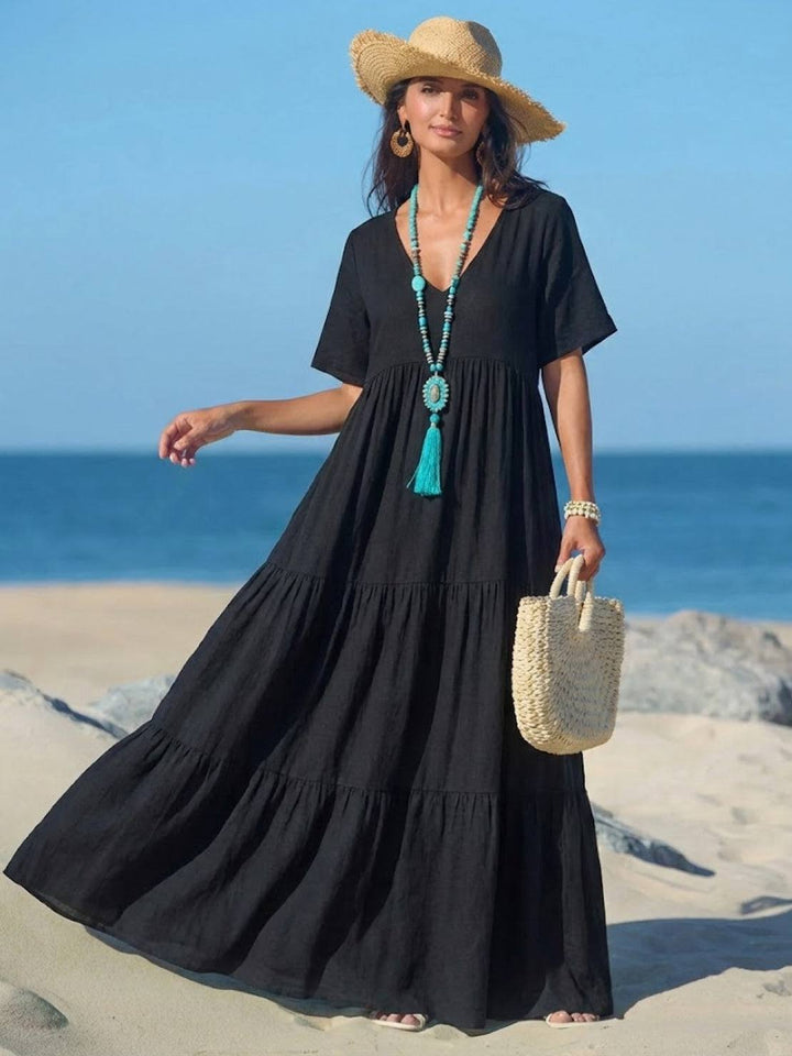 Willow | Women's V-Neck Tiered Maxi Dress Short Sleeve Swing