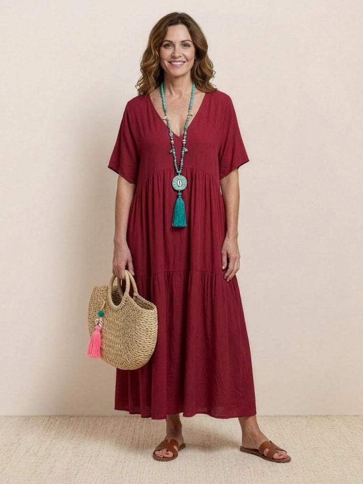 Willow | Women's V-Neck Tiered Maxi Dress Short Sleeve Swing