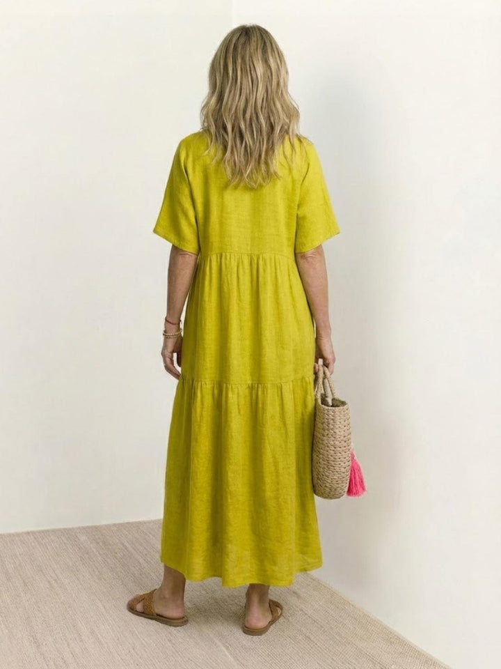Willow | Women's V-Neck Tiered Maxi Dress Short Sleeve Swing