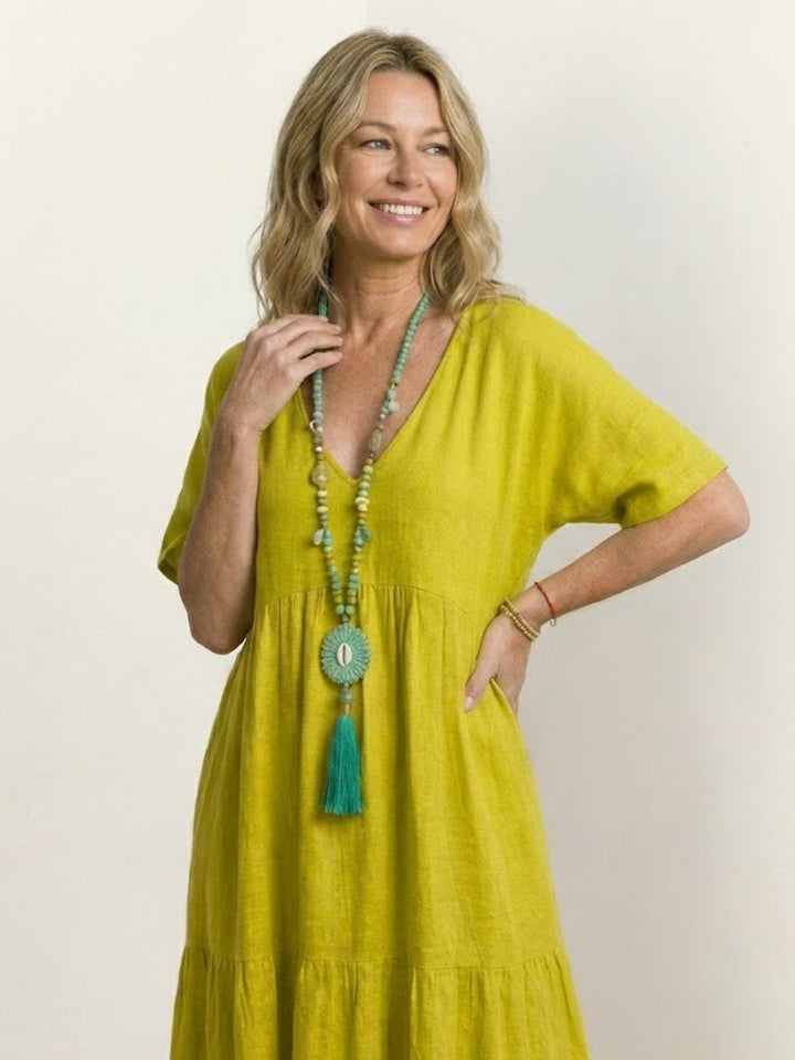 Willow | Women's V-Neck Tiered Maxi Dress Short Sleeve Swing