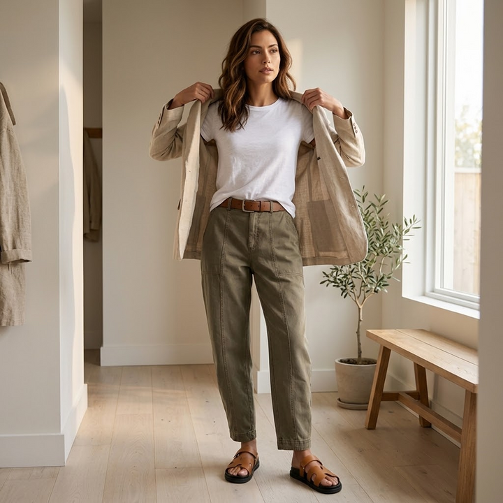 Valdine | Women's High Waist Tapered Utility Pants - Khaki - Image 3