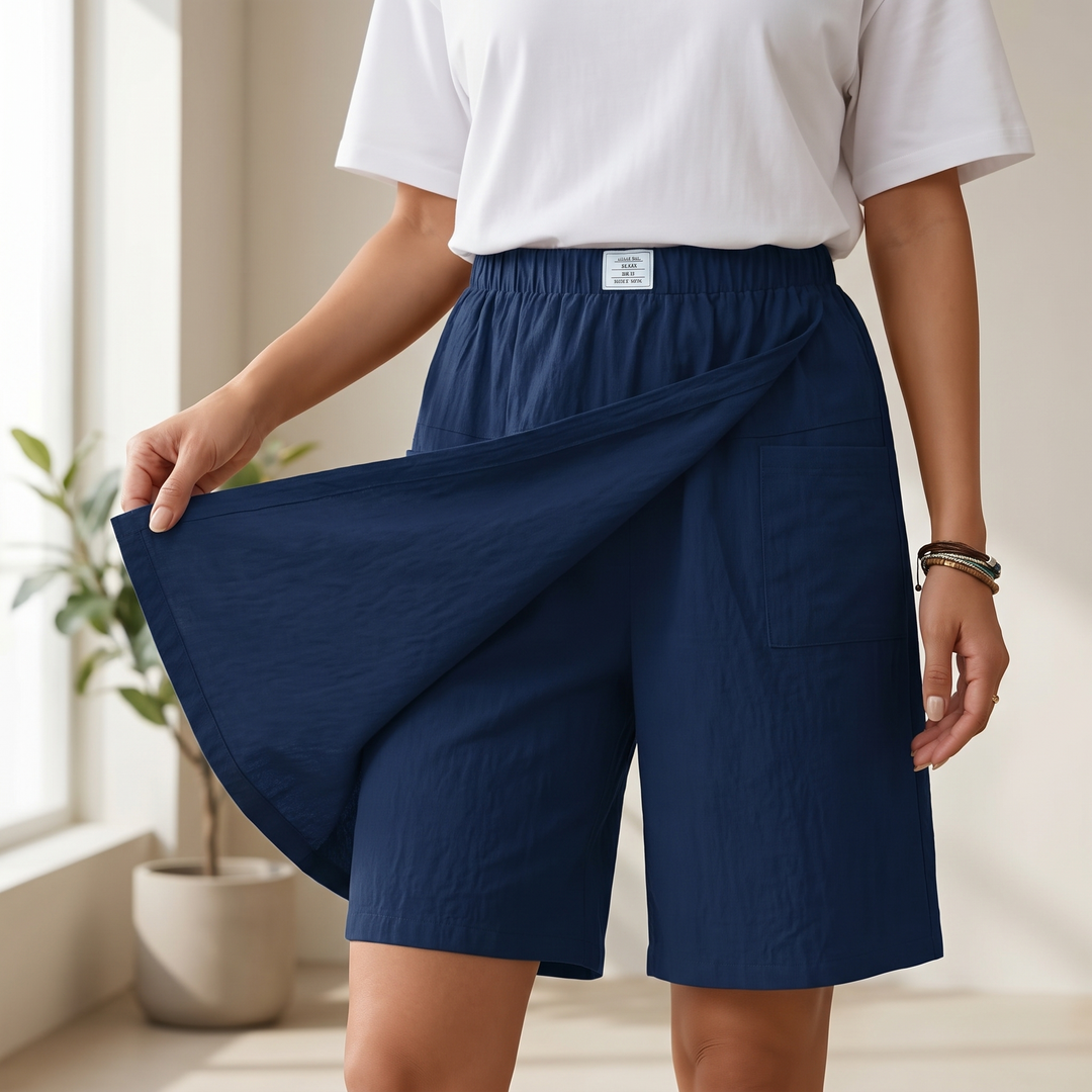 Valtine | Women's Wrap-Front Skort Wide Leg Knee Shorts - Navy - Image 1
