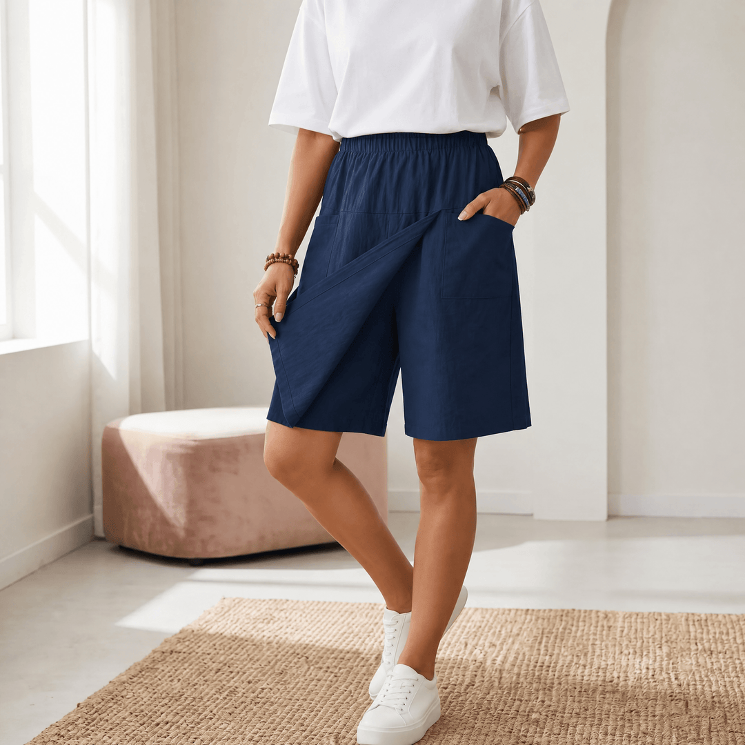 Valtine | Women's Wrap-Front Skort Wide Leg Knee Shorts - Navy - Image 16