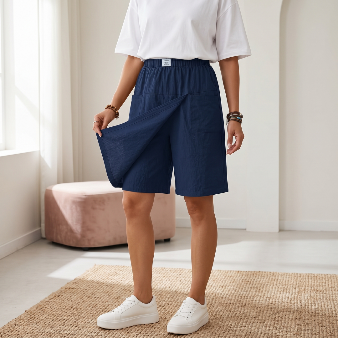 Valtine | Women's Wrap-Front Skort Wide Leg Knee Shorts - Navy - Image 2
