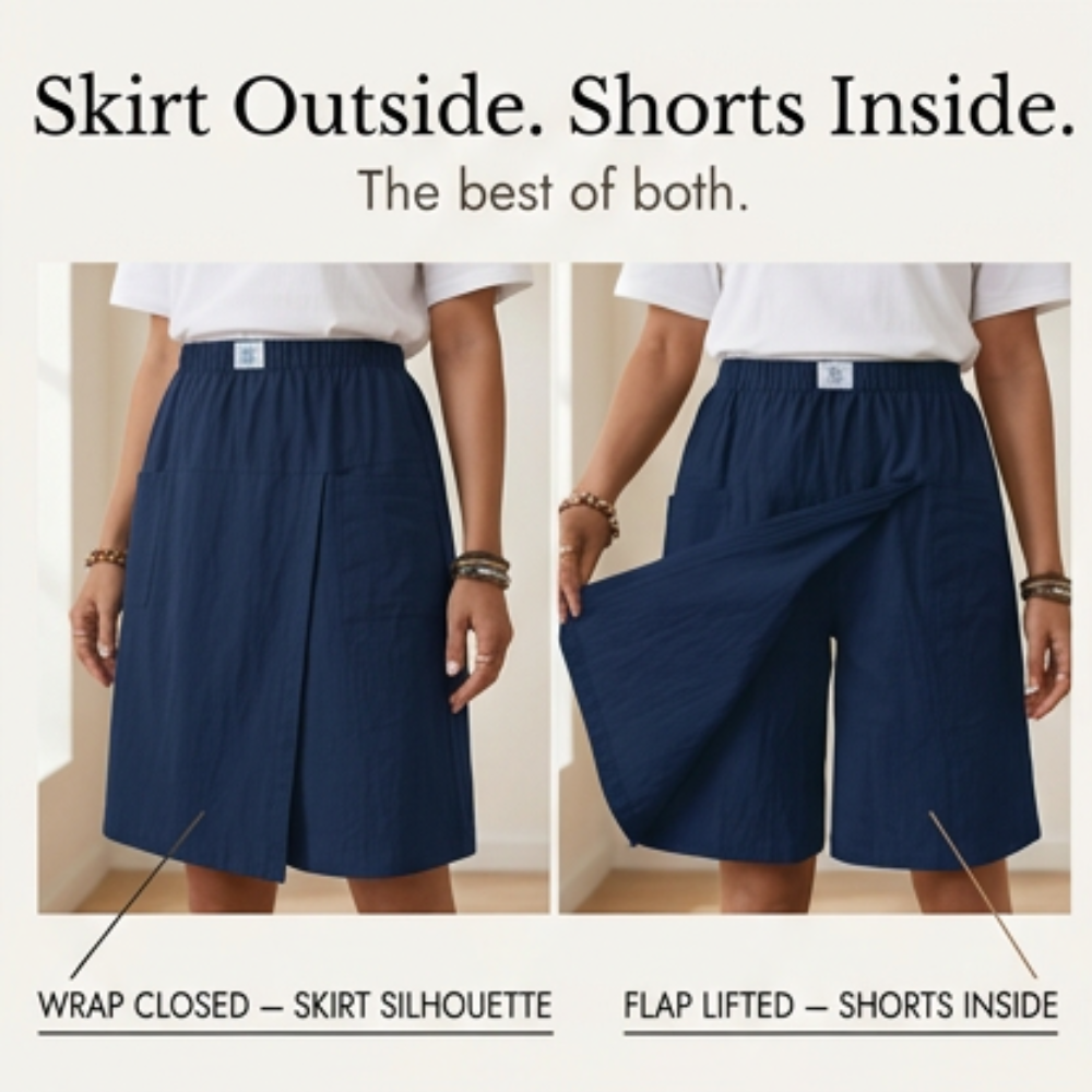 Valtine | Women's Wrap-Front Skort Wide Leg Knee Shorts - Navy - Image 9