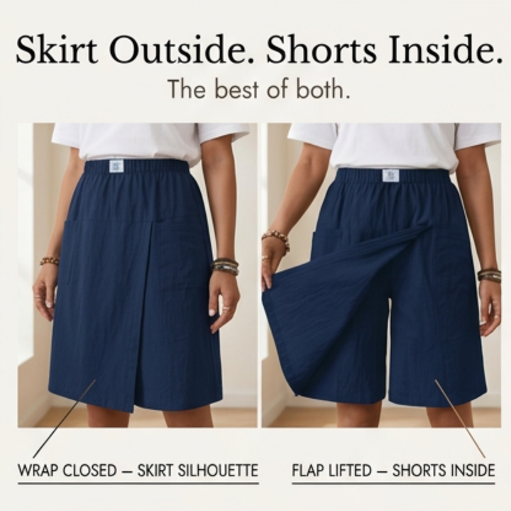 Valtine | Women's Wrap-Front Skort Wide Leg Knee Shorts - Navy - Image 9