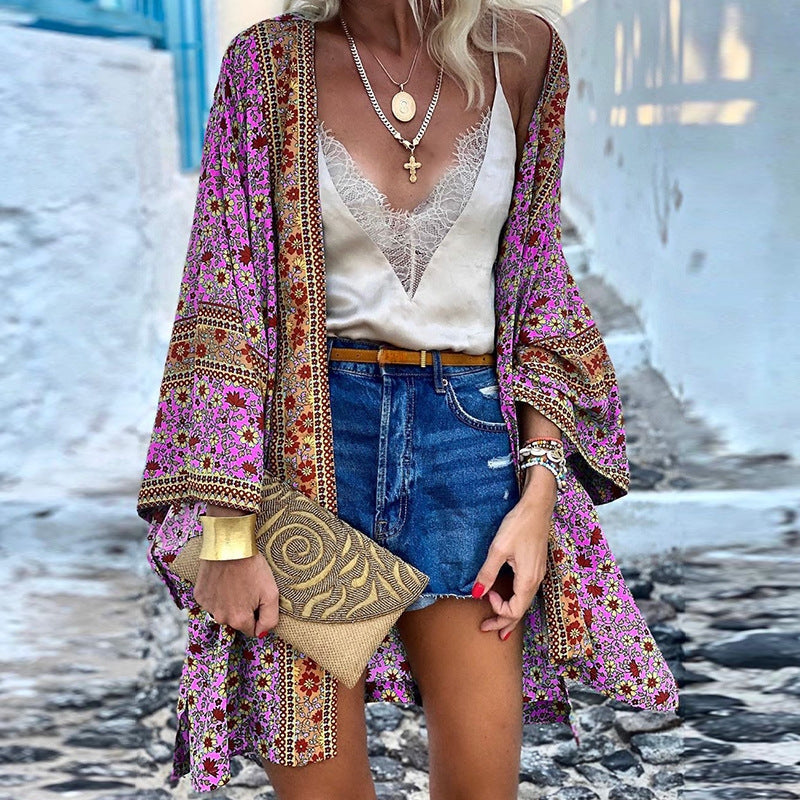 Vanthela | Women's Boho Print Kimono Cardigan - Image 2