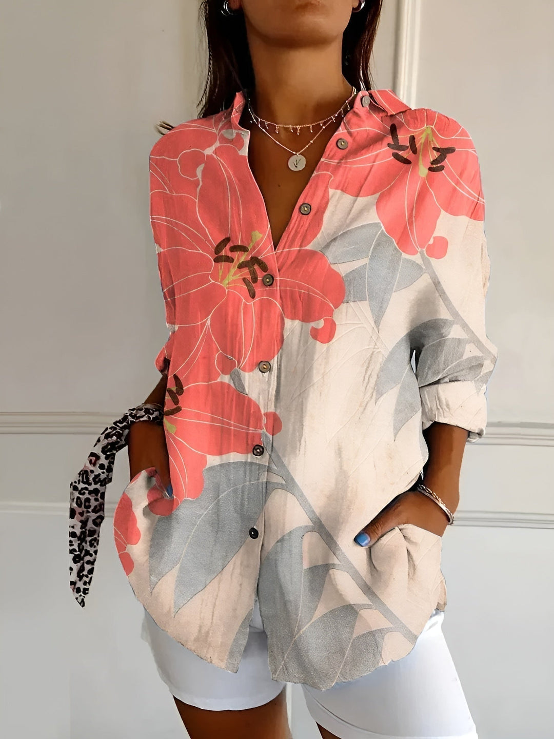 Aswen | Women's Floral Button-Up Shirt