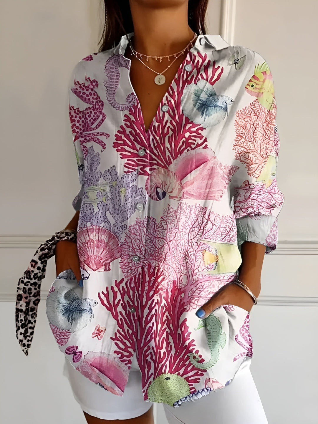 Aswen | Women's Floral Button-Up Shirt