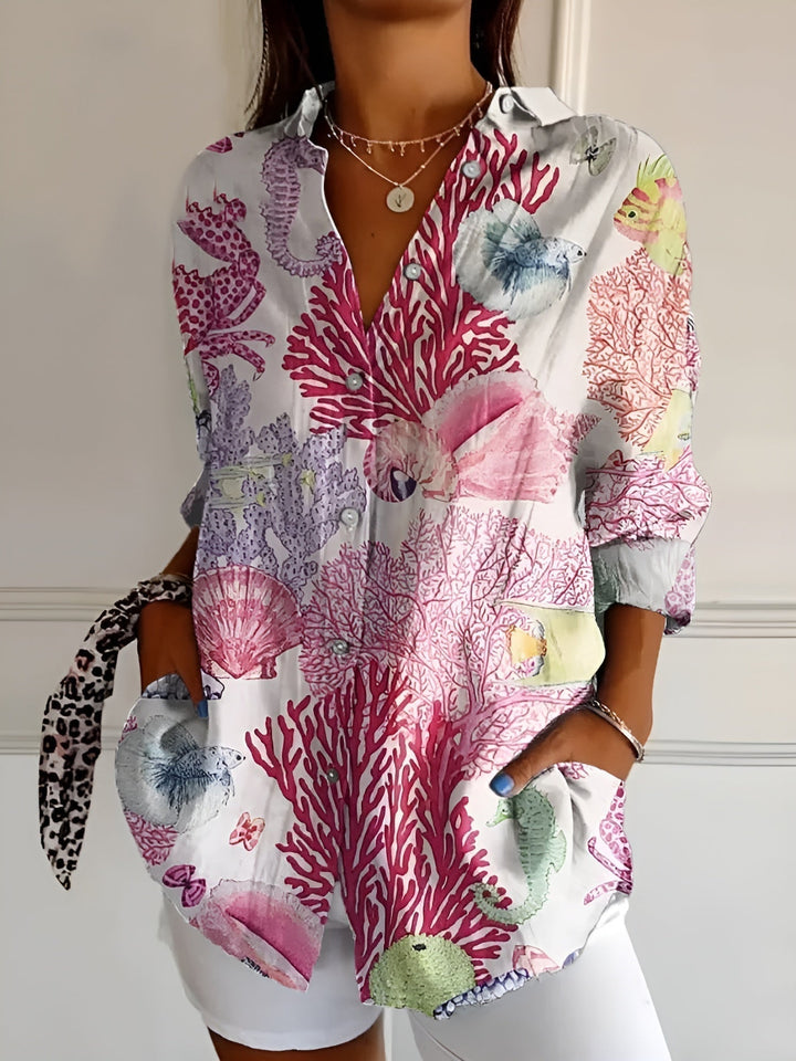 Aswen | Women's Floral Button-Up Shirt