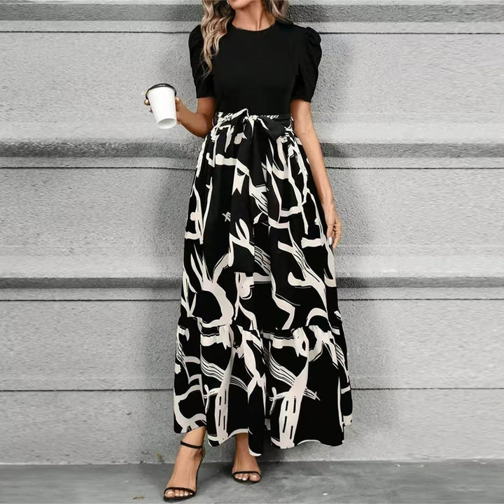 Isla | Women's High Waist Floral Print Short Sleeve Maxi Dress